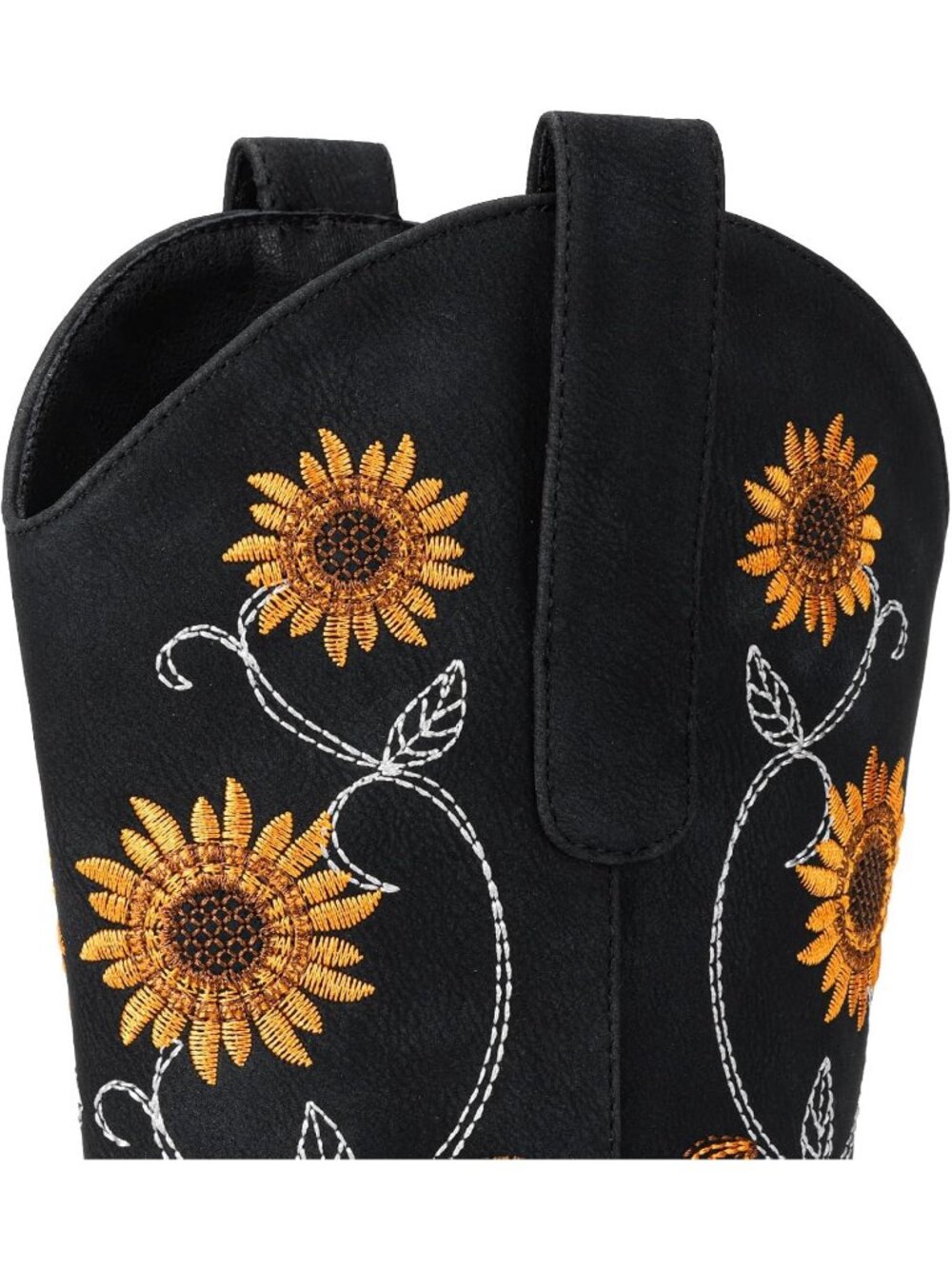 Women's Black Sunflower Mid Calf Embroidered Western Square Toe Cowboy Boot - Picture 6 of 6